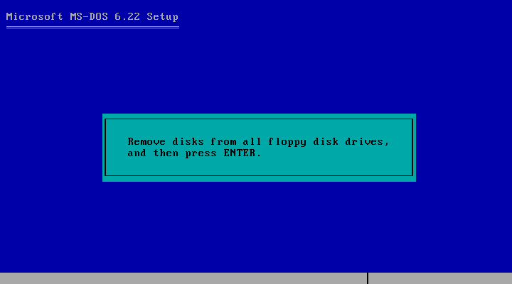 Gambar 15. Setup memintamu mengeluarkan semua floppy disk dan menekan Enter
