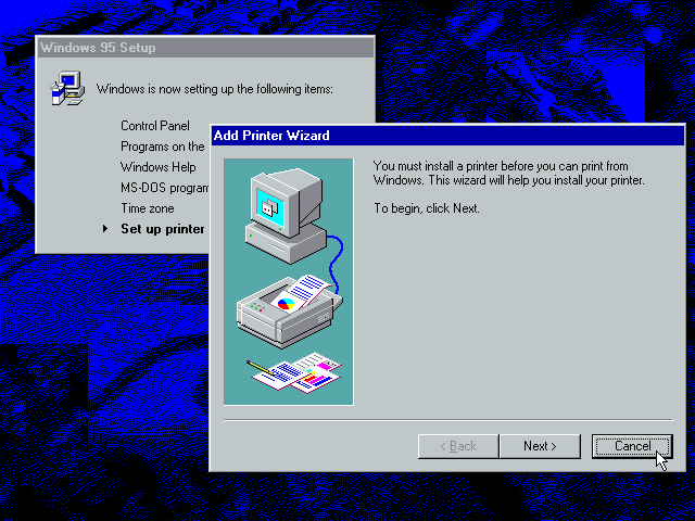 Gambar 22. Wizard pemasangan printer di setup Windows 95