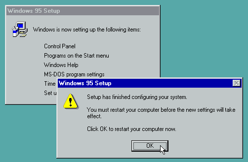 Gambar 23. Klik OK untuk menyelesaikan setup Windows 95